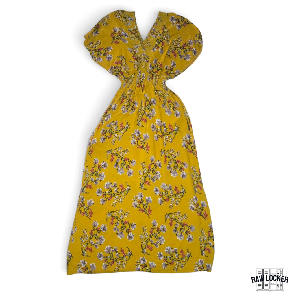 Vestido Maxi Fresco Escote Cruzado, Mustard Floral - Talla M