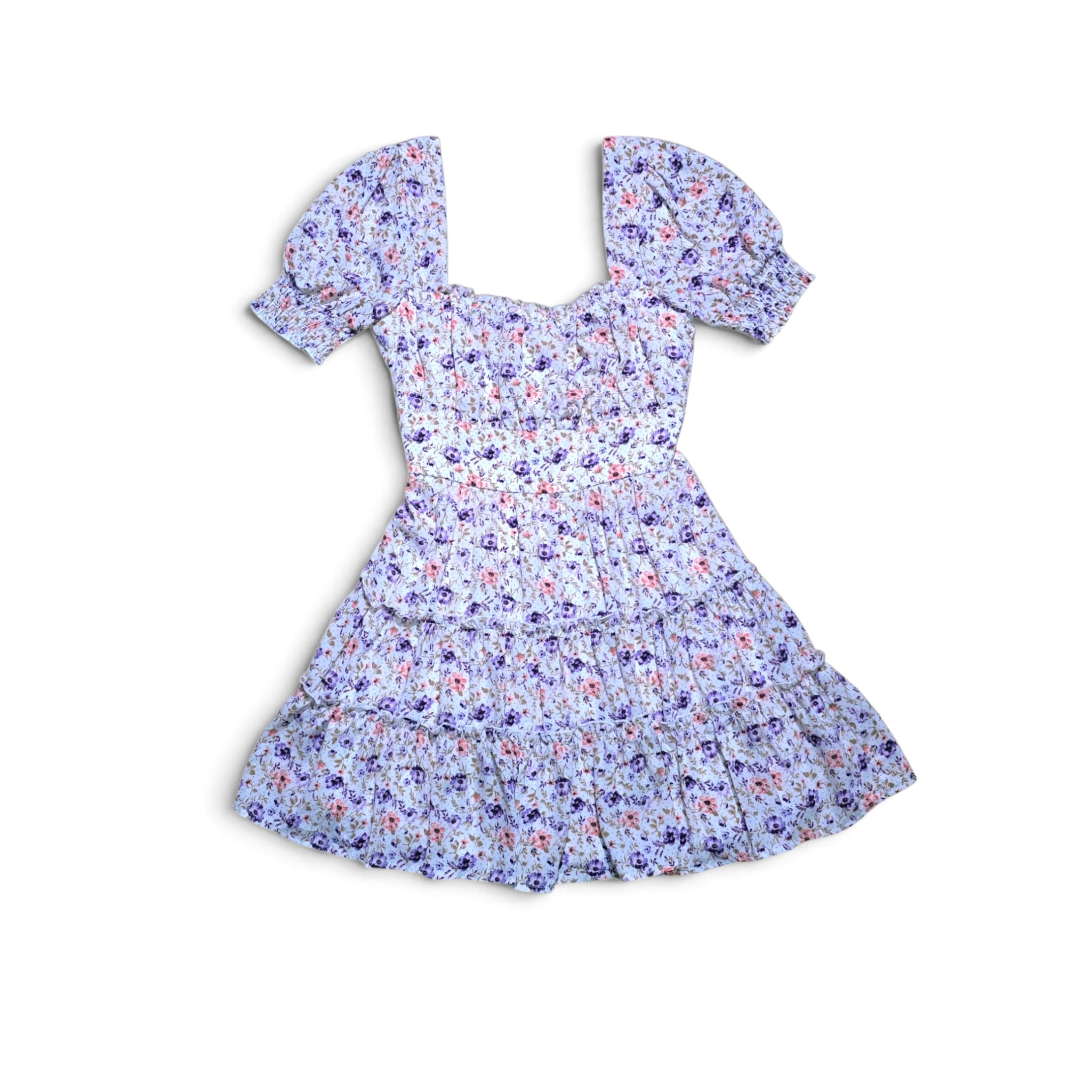 Vestido Mini Romántico Flores Violeta - Talla M