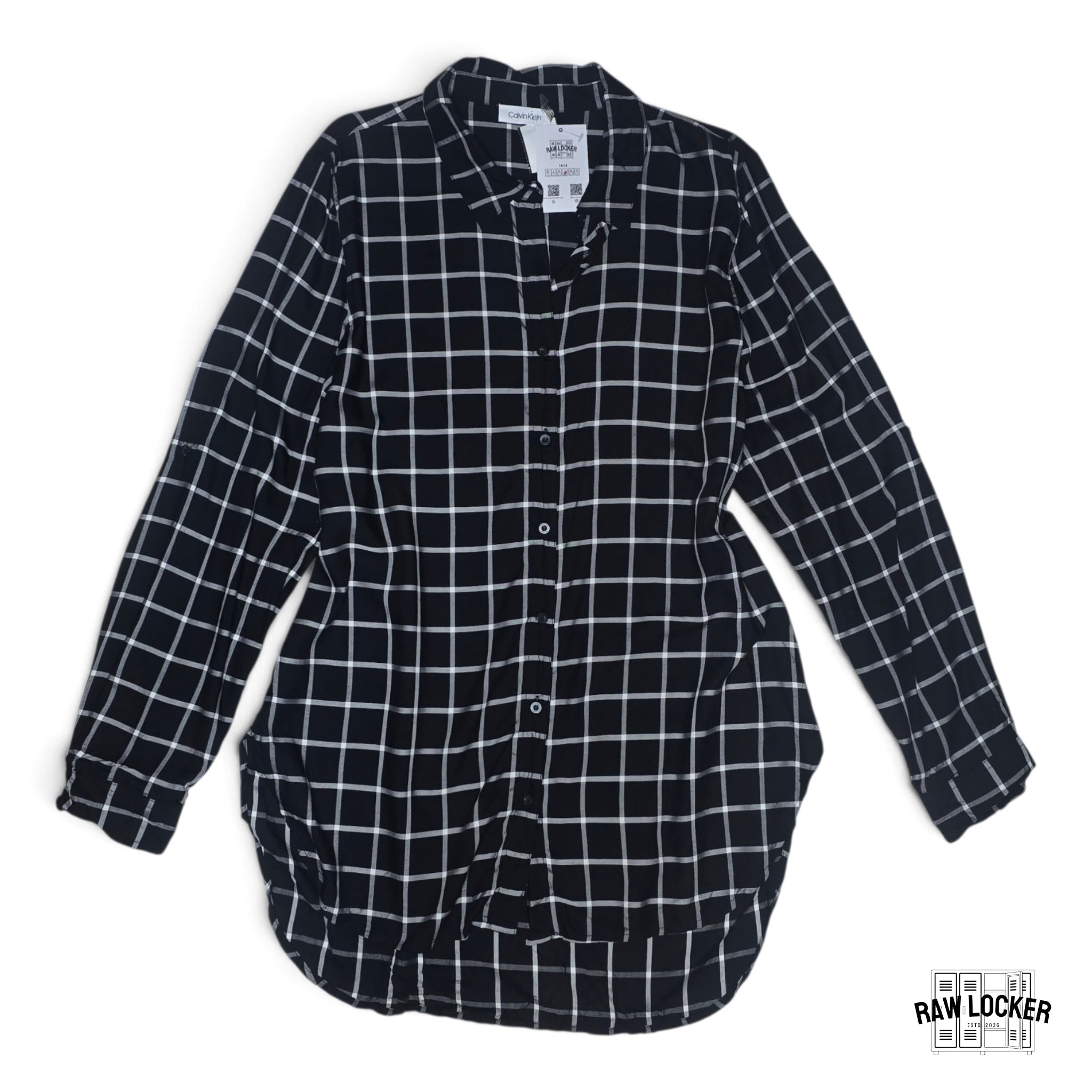 Camisa Calvin Klein Oversize a Cuadros Blanco y Negro - Talla L