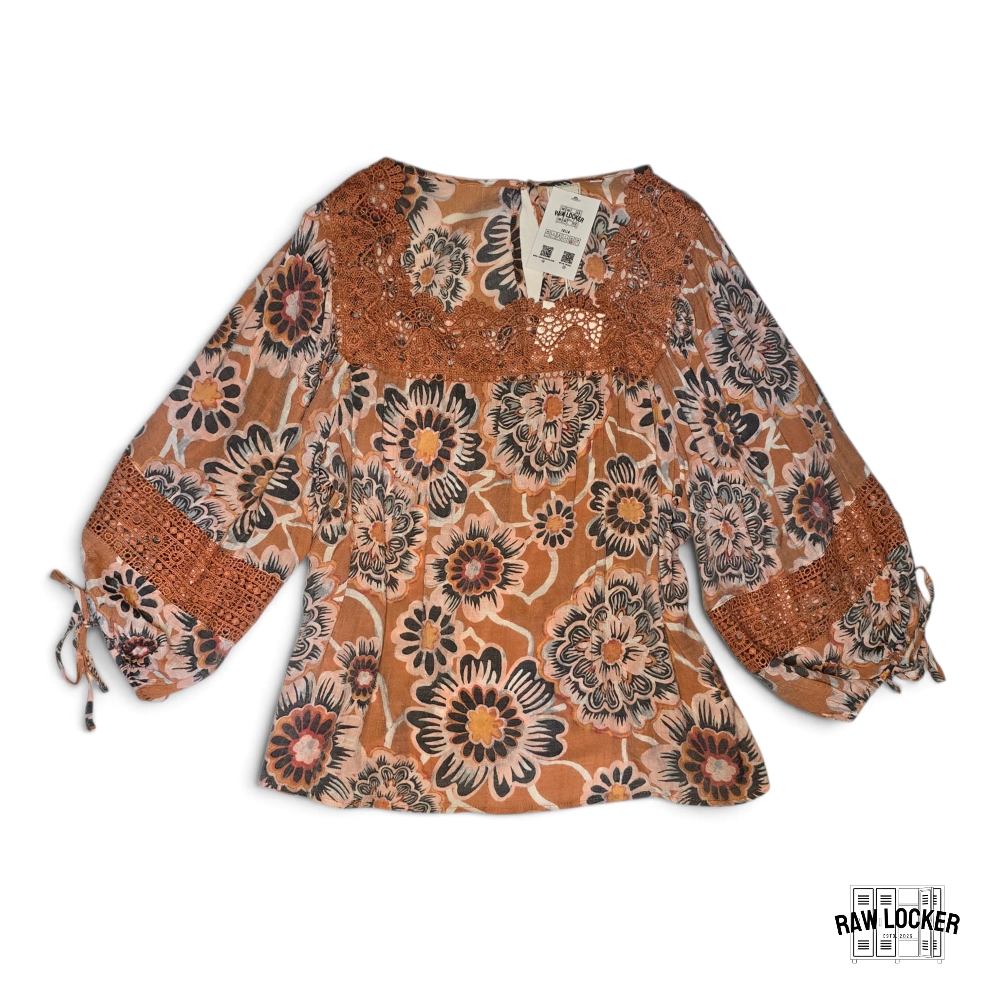 Blusa Boho Floral Terracotta Lace - Talla XL