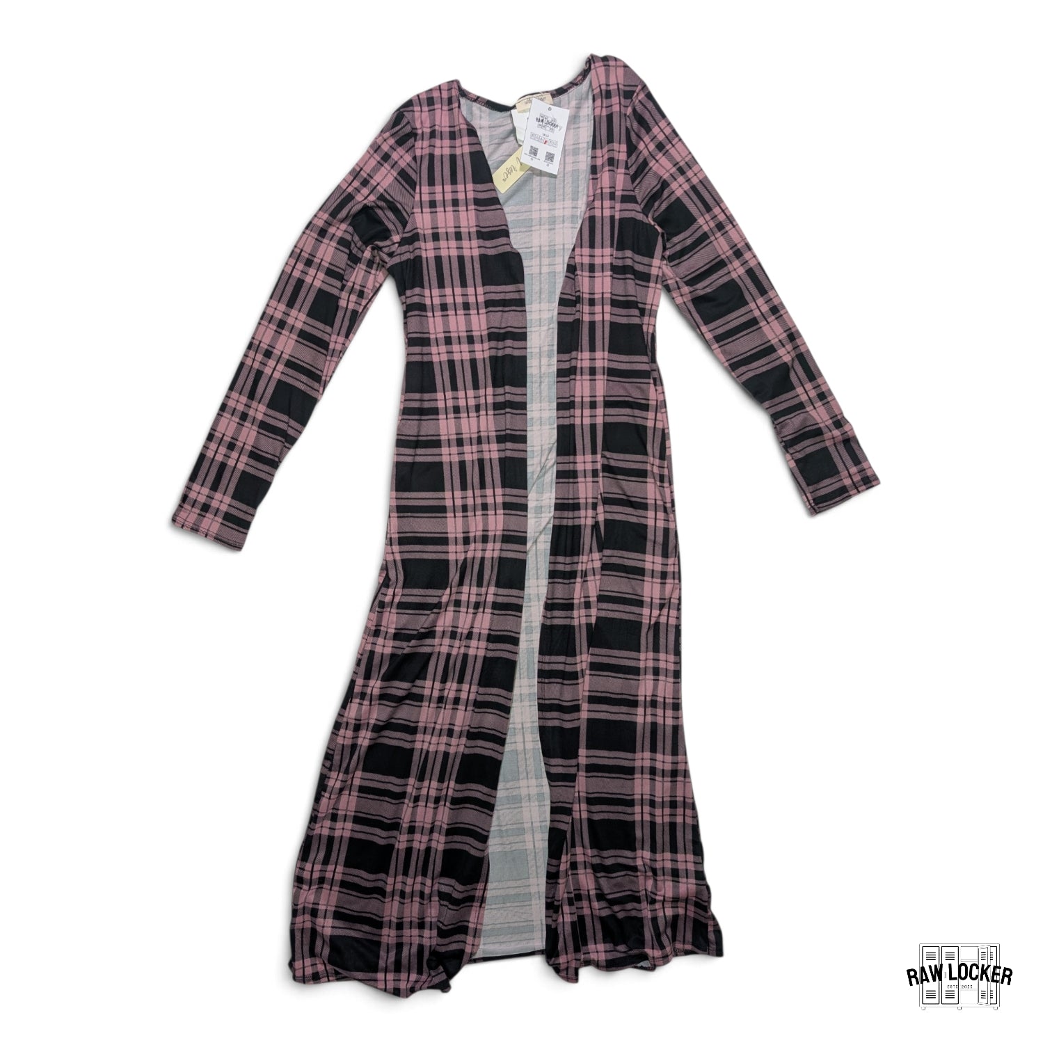 Cárdigan Largo a Cuadros Rosa y Negro - Talla L