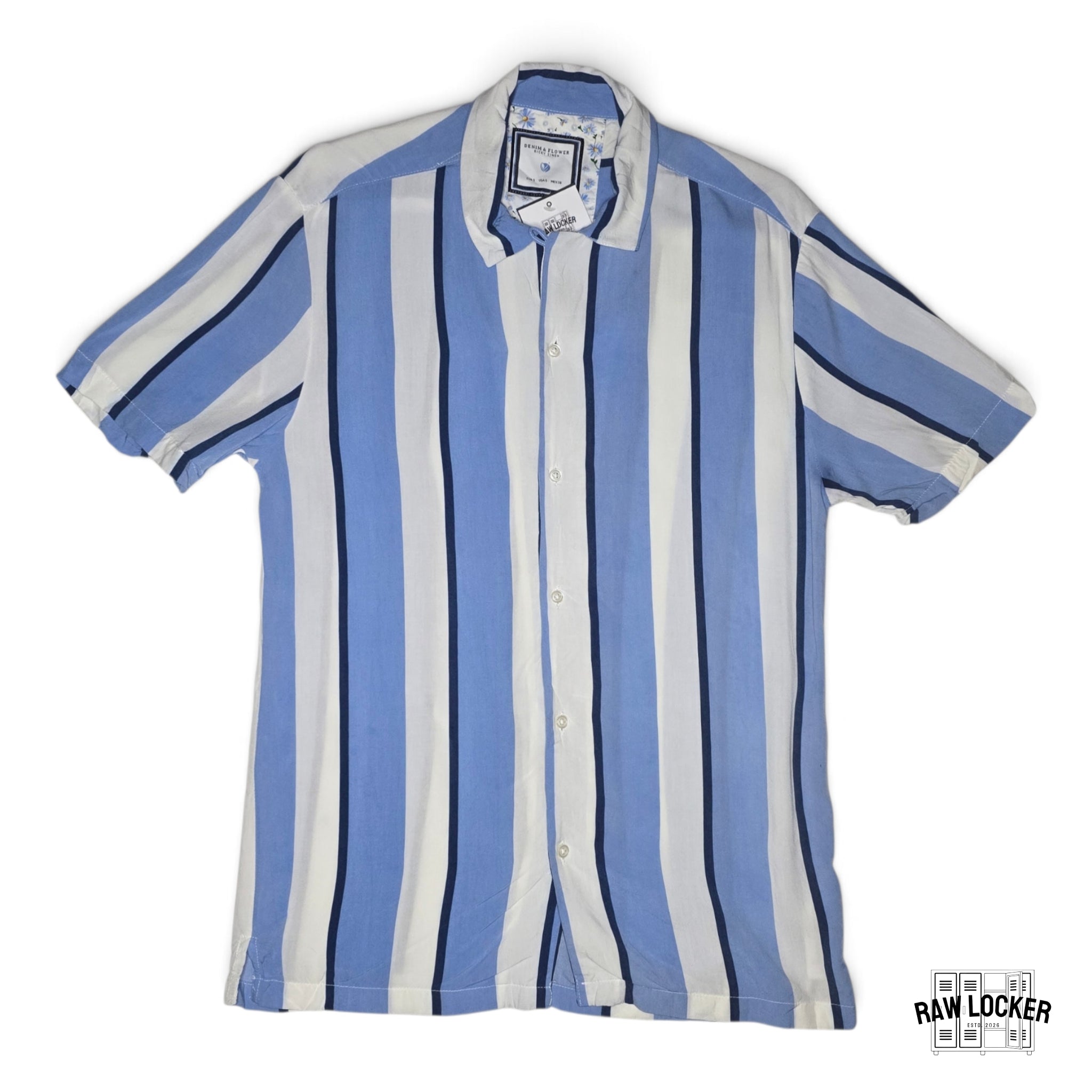 Camisa Casual de Rayas Azul y Blanco - Talla S