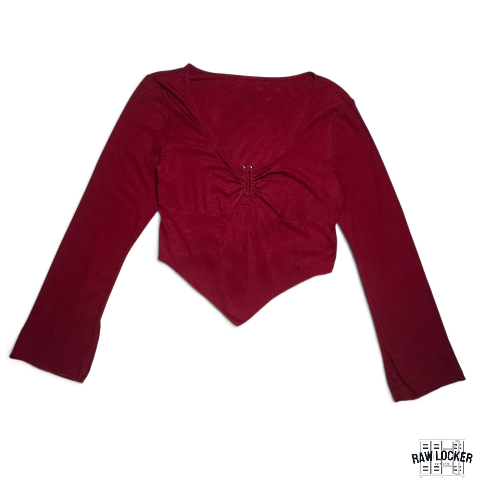 Blusa Crop Manga Larga con Dobladillo en V - Talla L