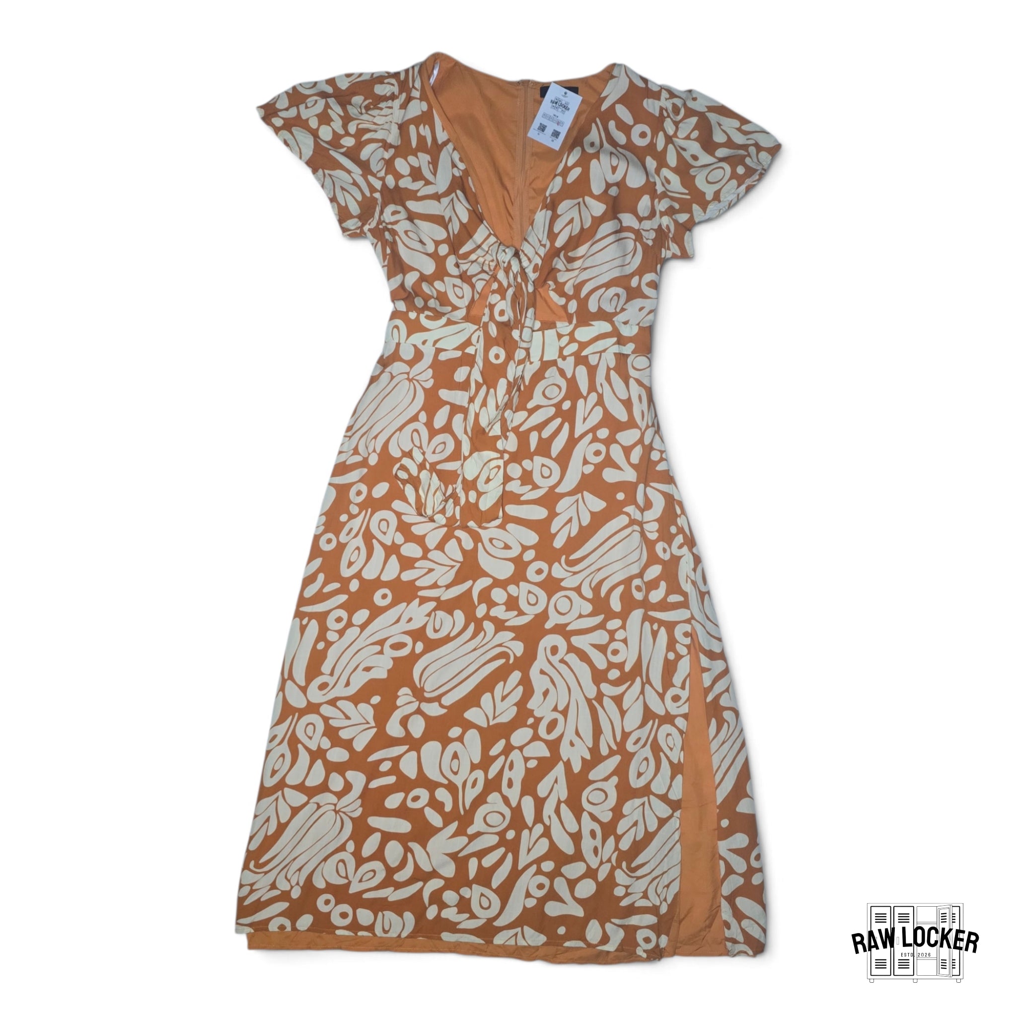 Vestido Midi Terracota Estampado Botánico - Talla XL