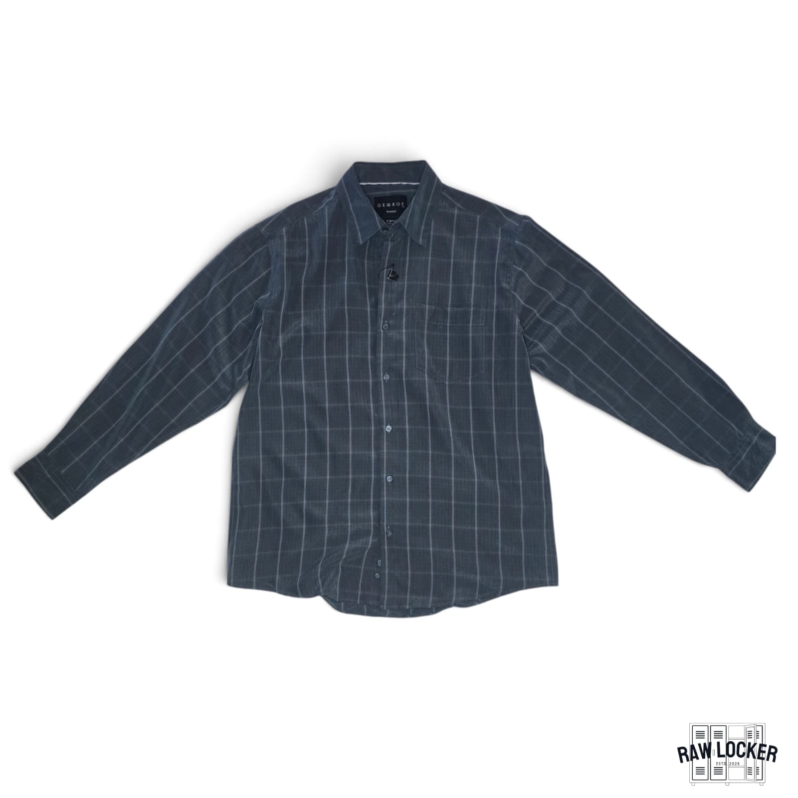 Camisa Manga Larga de Botones con Bolsillo Gris Pizarra - Talla M