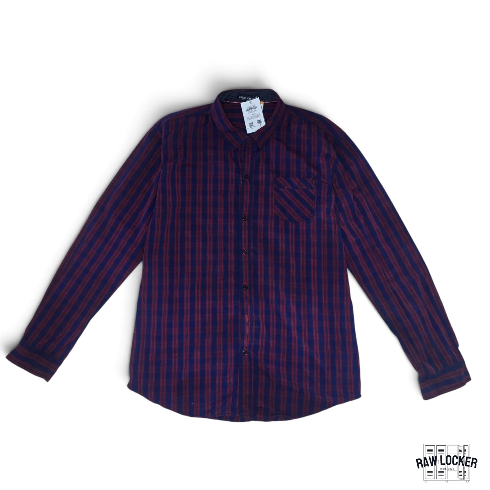 Camisa Manga Larga a Cuadros, Azul Marino y Rojo - Talla XL